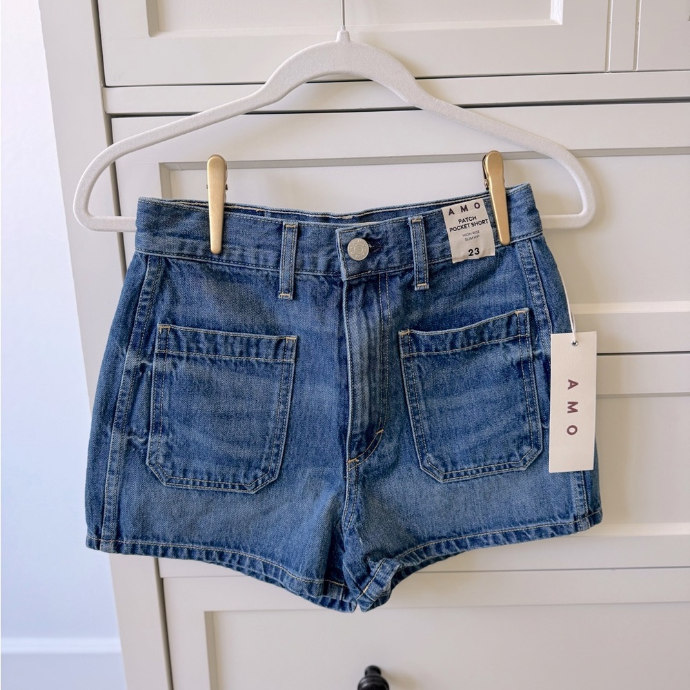 AMO Patch Pocket Delight Blue Denim Shorts, Women’s 23